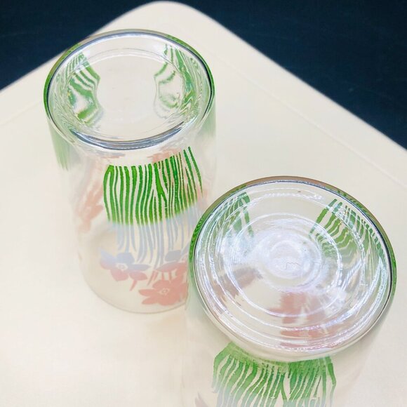 Mid Century Pastel Pink to Green Ombre Daffodils SET of 6 Water Juice Glass - Picture 7 of 9